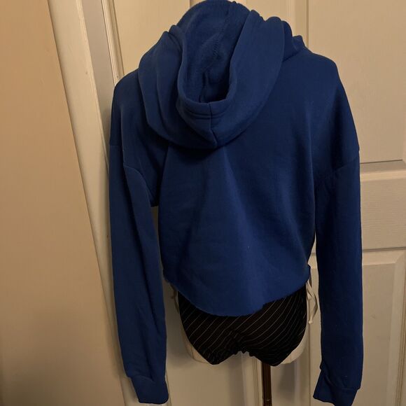 ROMA CONCEPTS By Rosee Women Dark Blue Pullover Cropped Raw Hem Hoodie Size S - Picture 5 of 7